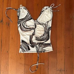 Vintage 90's Y2K Sleeveless Ruched Top with Tie Details Abstract White